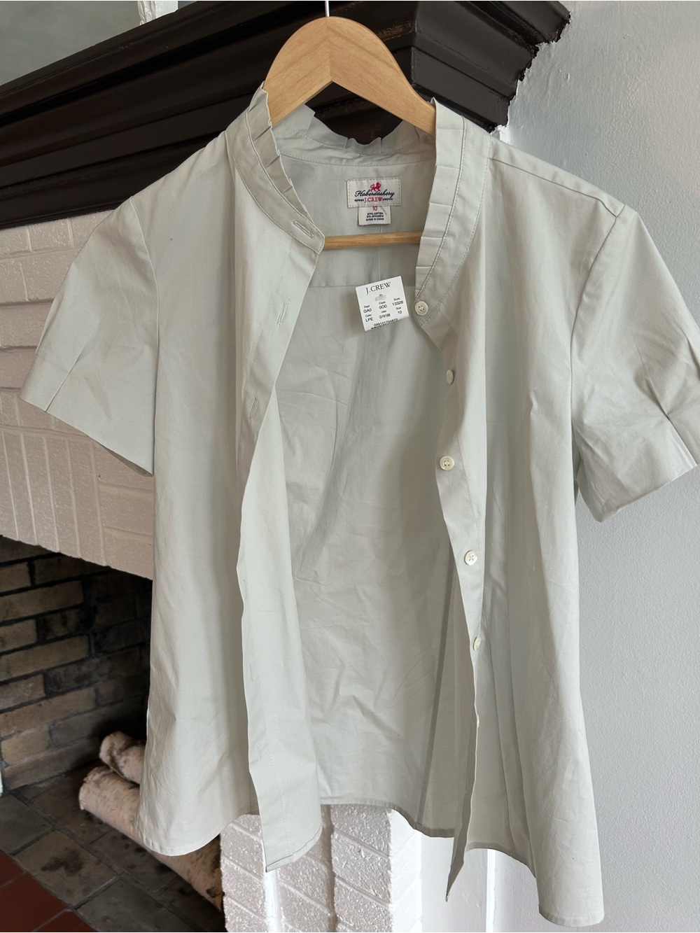 J. Crew Pale Gary with green undertone Short-Sleeve Button-Down Shirt